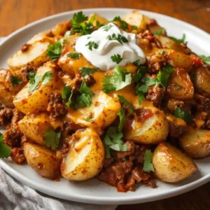 The Ultimate Comfort Food: Carne con Papas Recipe Revealed 3 A hearty bowl of Carne con Papas recipe with tender beef and potatoes in a rich, savory sauce, served with fresh herbs on top."